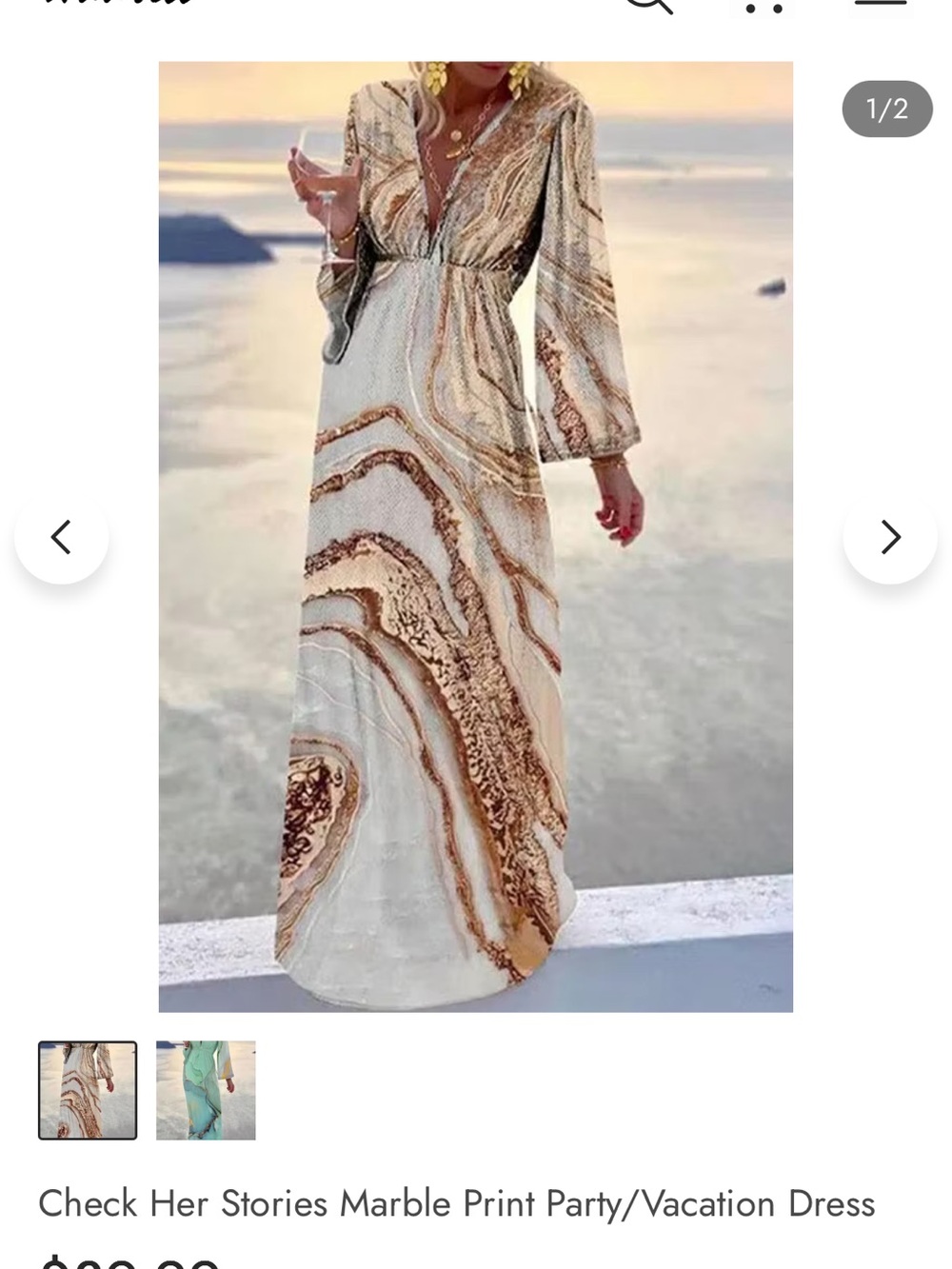 Marble-Print V-Neck Maxi Dress in Cream & Gold